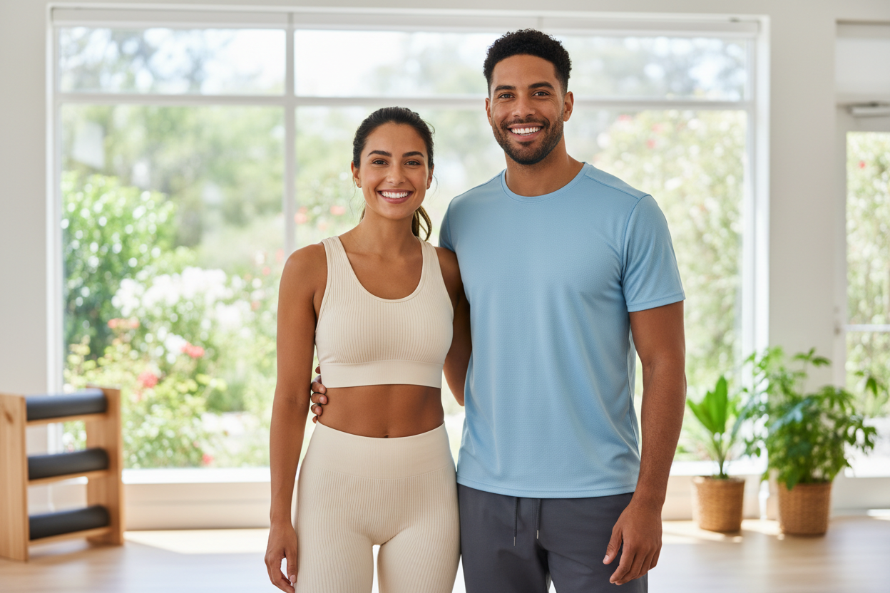 young man with woman happy for  my health wealness brand